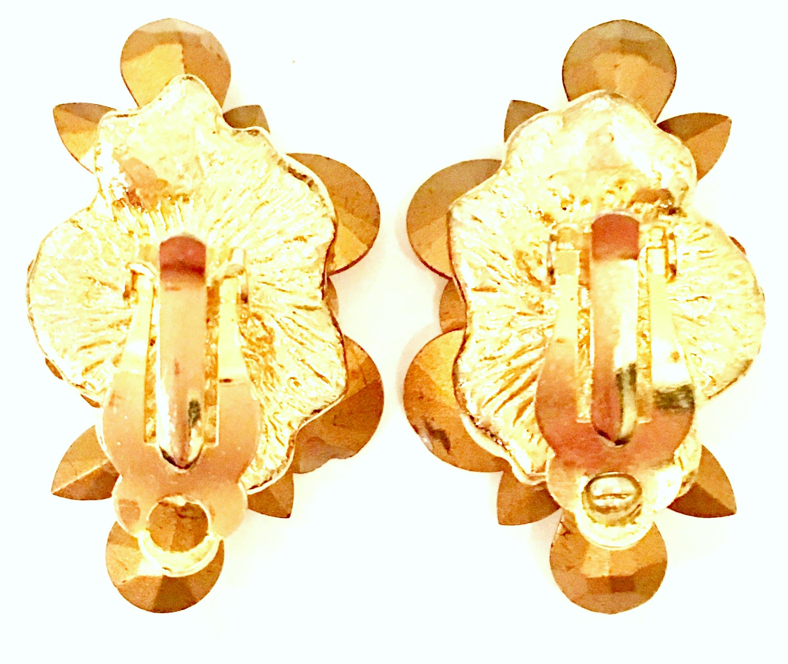 70'S Gold & Swarovski Crystal Rhinestone Earrings By, Delizza & Elster 3