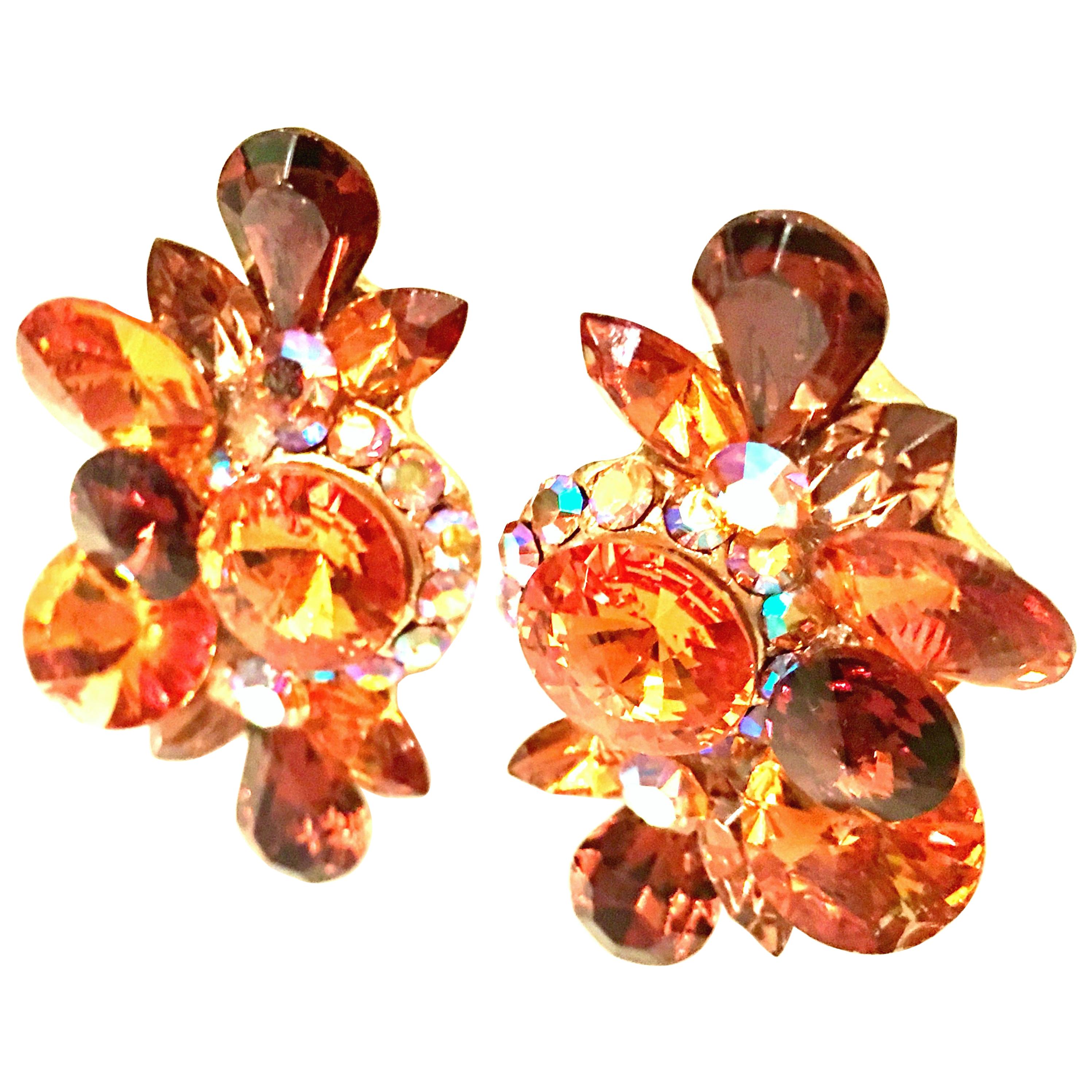 70'S Gold & Swarovski Crystal Rhinestone Earrings By, Delizza & Elster