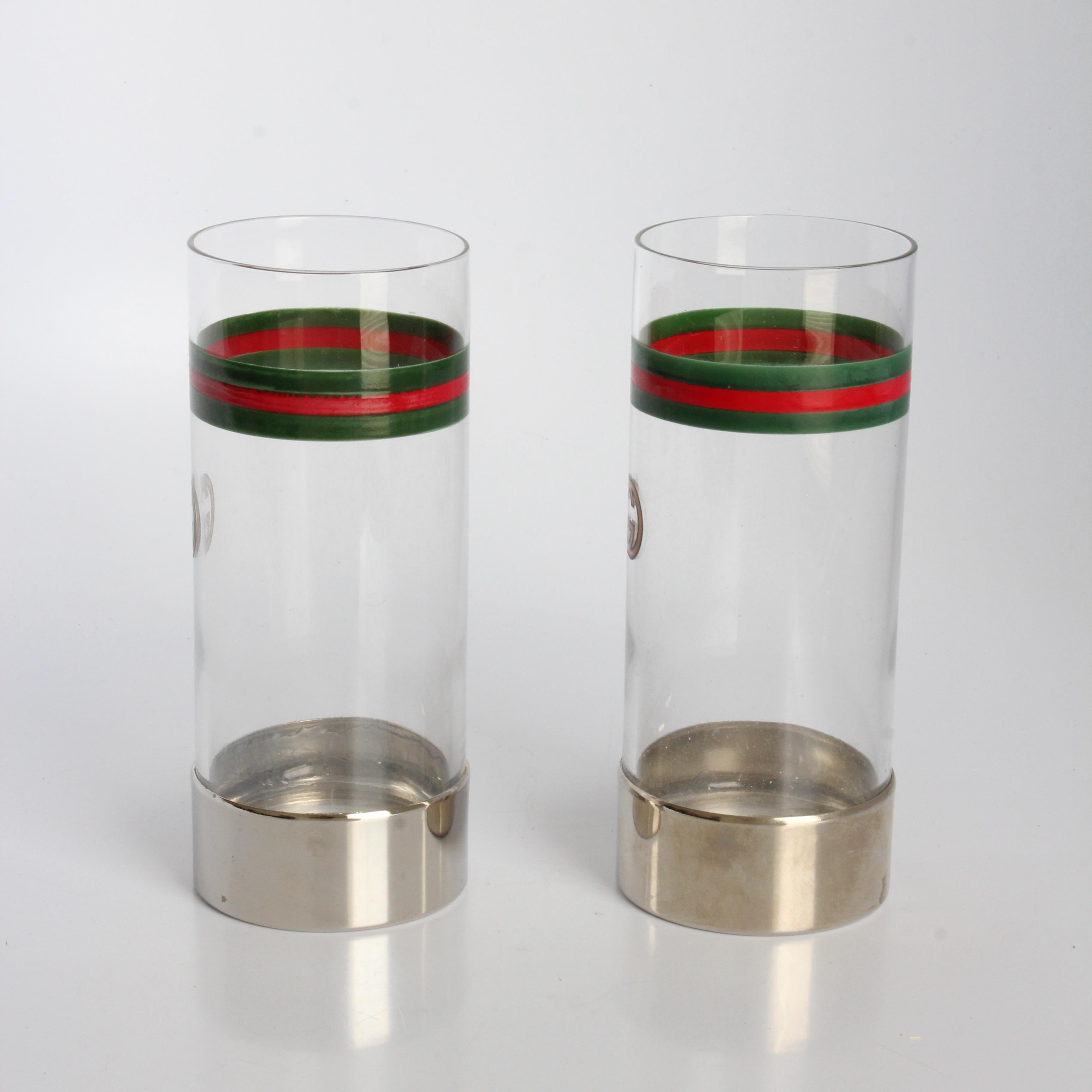 Set di articoli da bar Gucci anni '70 Decanter d'argento + bicchieri Highball in cristallo con logo GG Italia in vendita 8