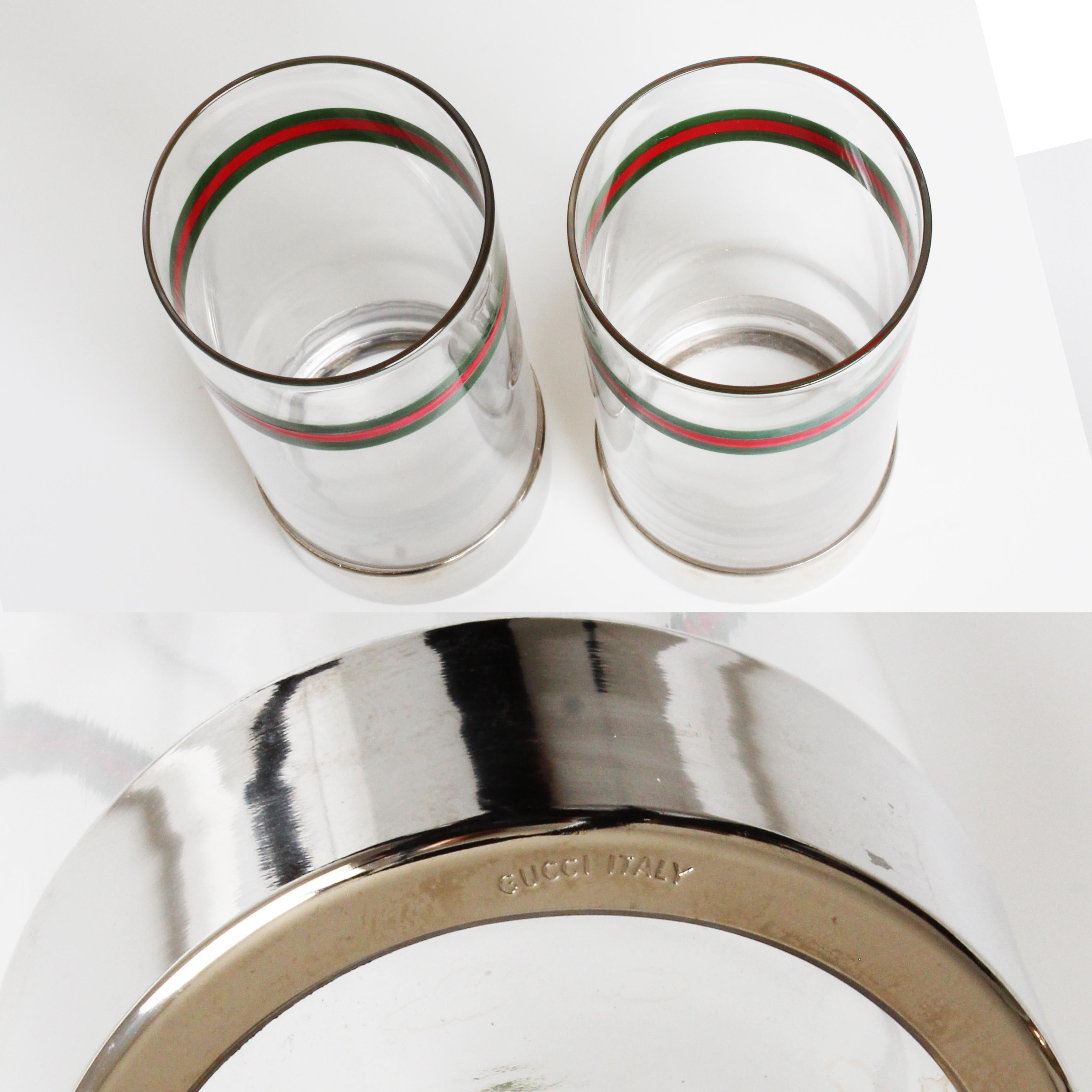 Set di articoli da bar Gucci anni '70 Decanter d'argento + bicchieri Highball in cristallo con logo GG Italia in vendita 9