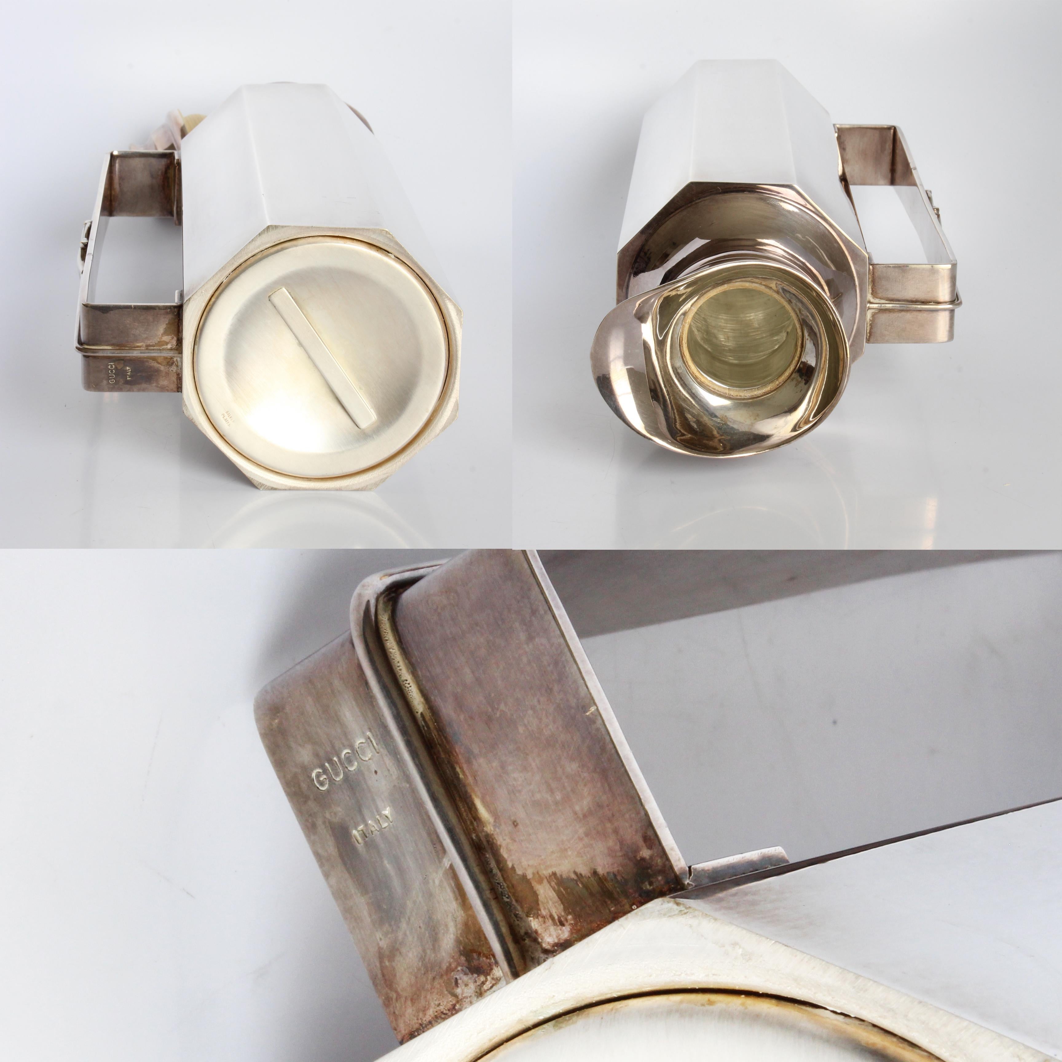 Set di articoli da bar Gucci anni '70 Decanter d'argento + bicchieri Highball in cristallo con logo GG Italia in vendita 4