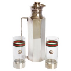 Set di articoli da bar Gucci anni '70 Decanter d'argento + bicchieri Highball in cristallo con logo GG Italia