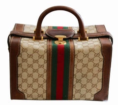 Gucci Logo Doctors Bag Train Case Vanity Webbing Travel Carry On Luggage, 1970s