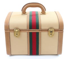 Gucci Train Case Beige Canvas Red Green Webbing Beauty Bag Travel Carry On, 70s