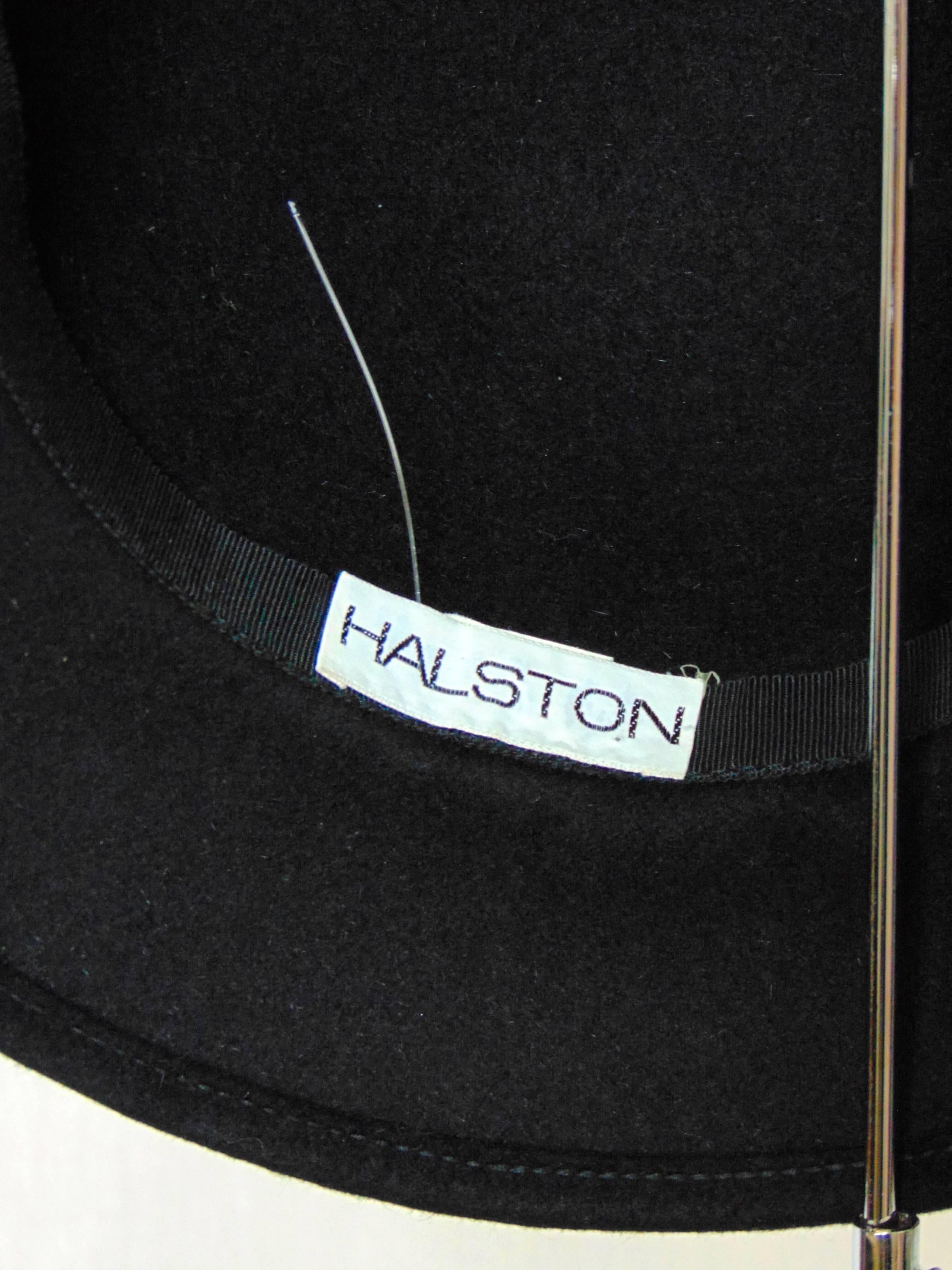 70s Halston Black Wool Brimmed Hat with Feathers Size 7 Vintage  3