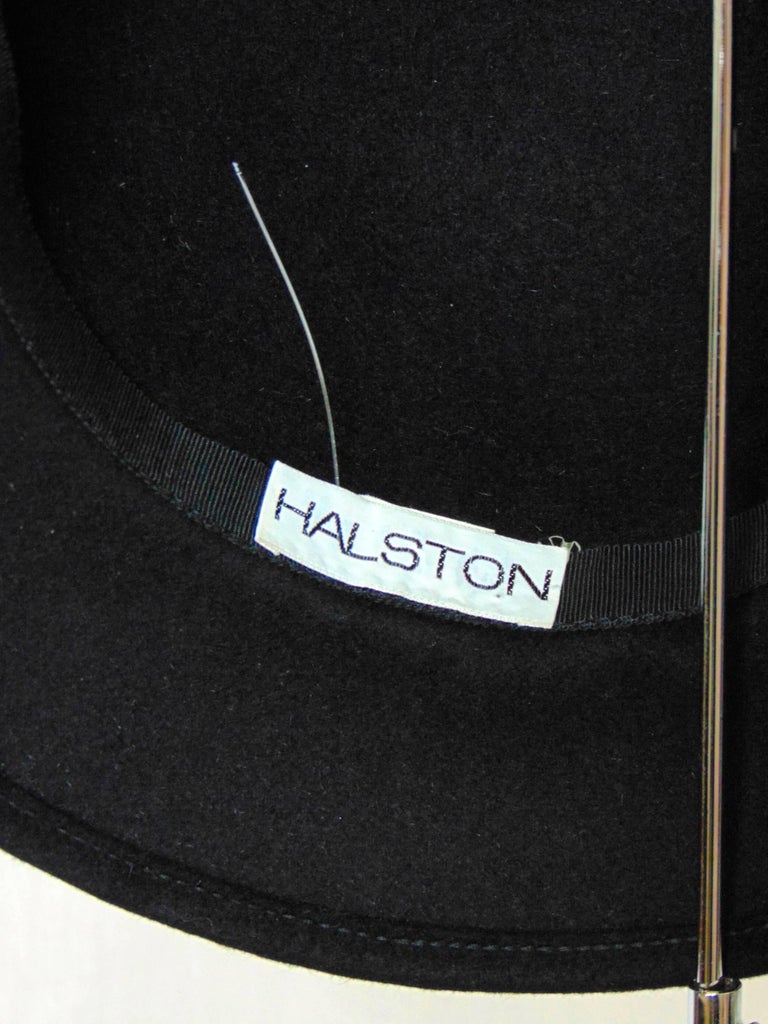 1970s Halston Black Felt and Netted Rounded Pill Box Hat