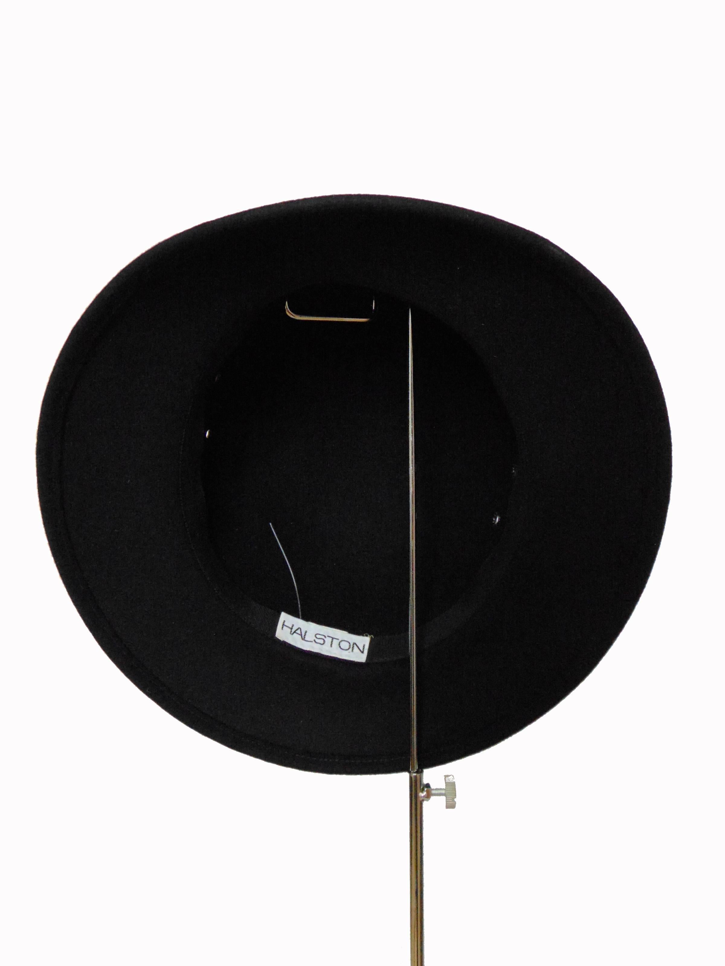 70s Halston Black Wool Brimmed Hat with Feathers Size 7 Vintage 2