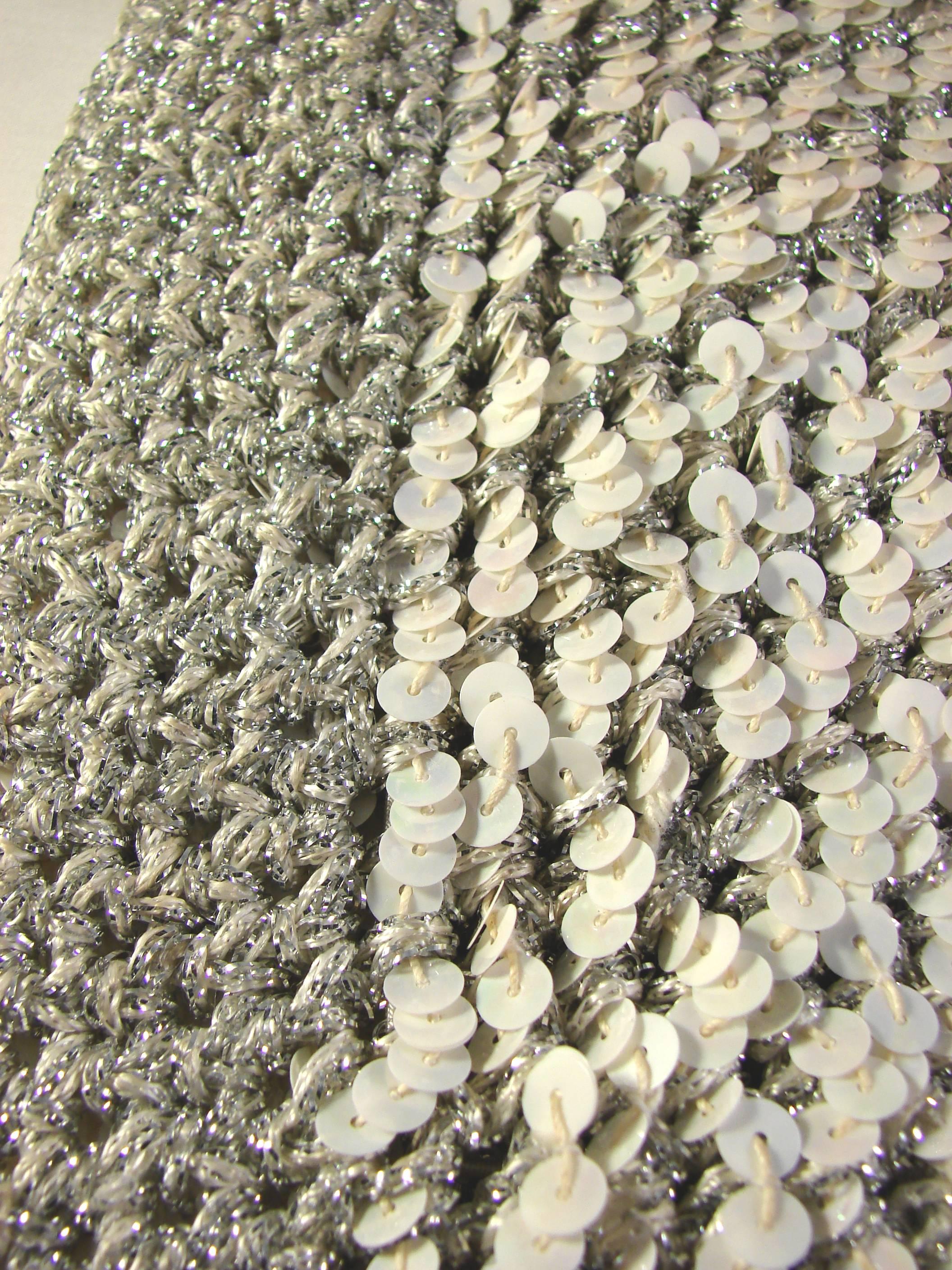 70s Halston Sequins Skull Cap Hat White Silver Metallic Adjustable Saks Sz S/M 3