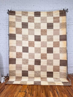 70s Hammer Shades, Beige Brown Checkers Squares, UNUSED, Rya Rug, Mid Century