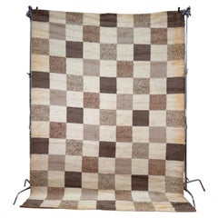 70s Hammer Shades, Beige Brown Checkers Squares, UNUSED, Rya Rug, Mid Century