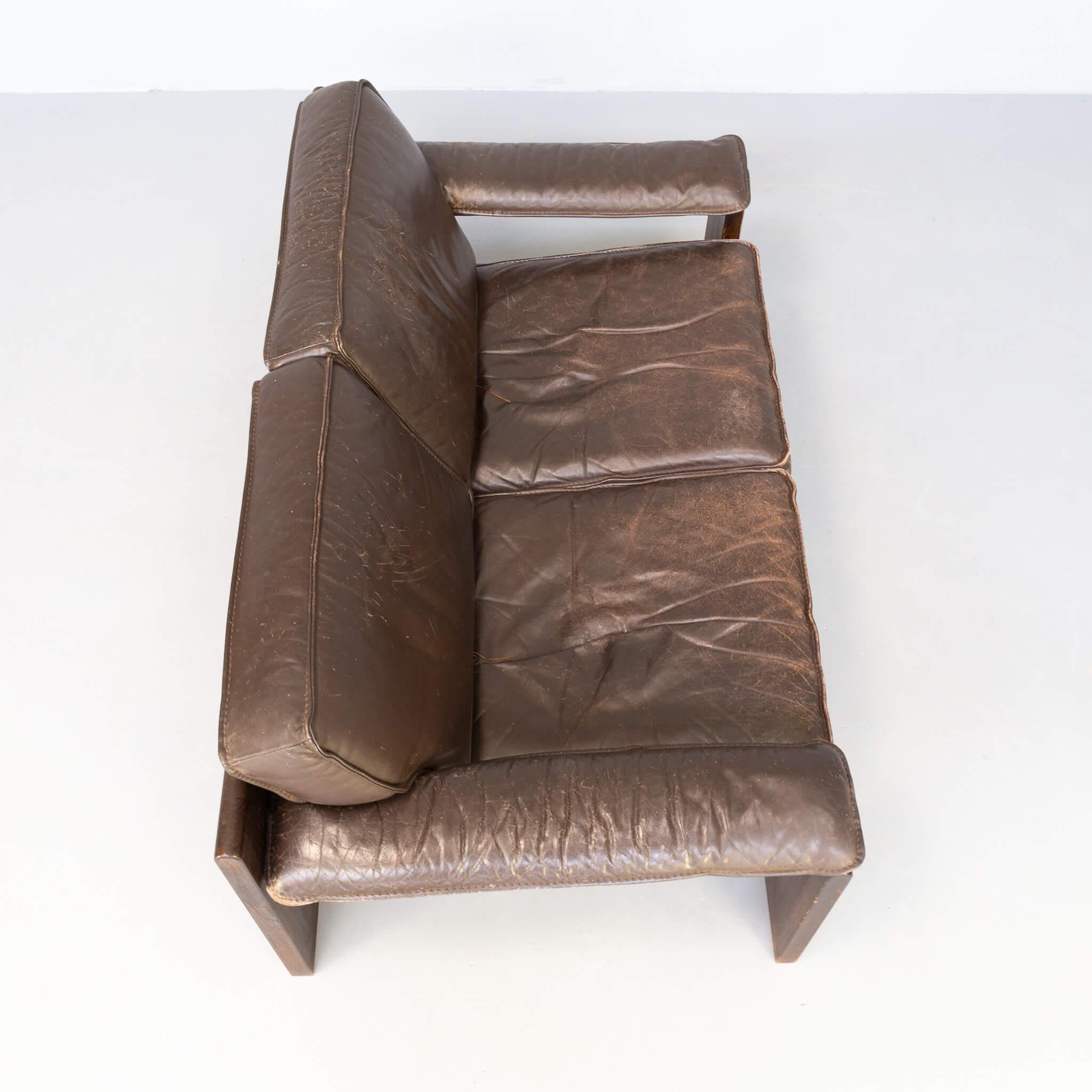 Leather 70s Harry de Groot ‘757’ Two Seat Sofa for Leolux For Sale