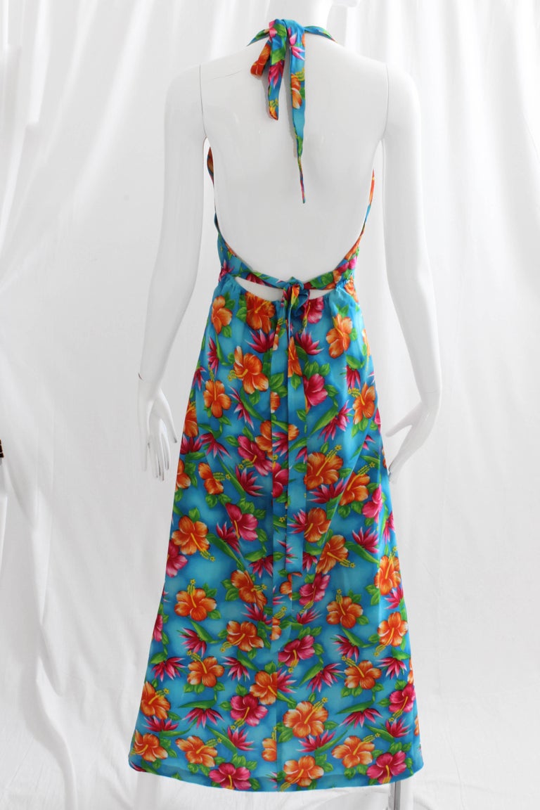 70s Hilo Hattie Pomare Halter Dress Maxi Bold Hawaiian Floral Print ...