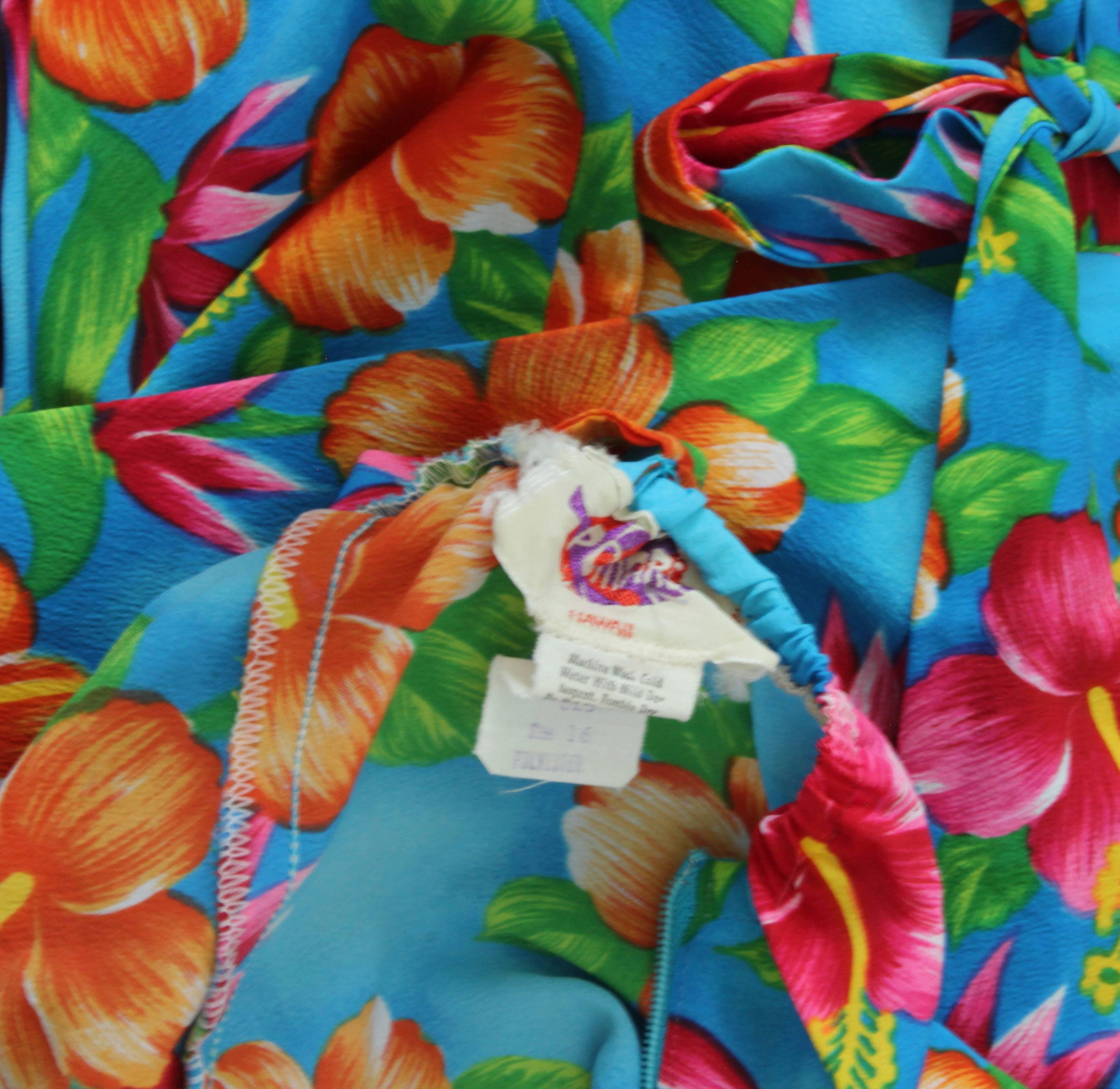 70s Hilo Hattie Pomare Halter Dress Maxi Bold Hawaiian Floral Print Festival 16 In Good Condition In Port Saint Lucie, FL