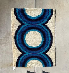 70's HOJER EKSPORT WILTON Circles UNUSED Danish Rya Rug Modern Mid Century