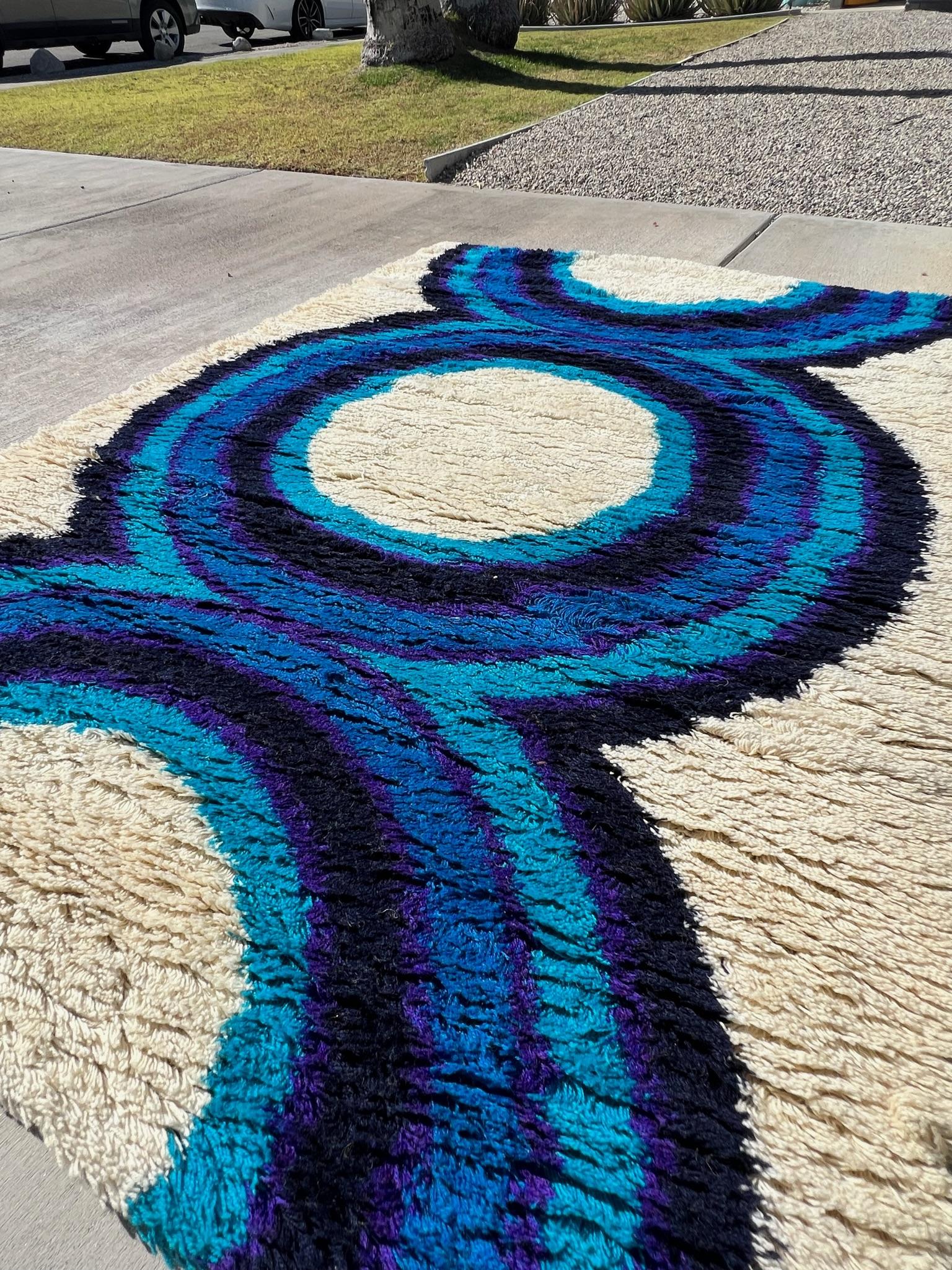 70's HOJER EKSPORT WILTON Círculos SIN USAR Alfombra Rya Danesa Moderna Siglo Medio Danés en venta