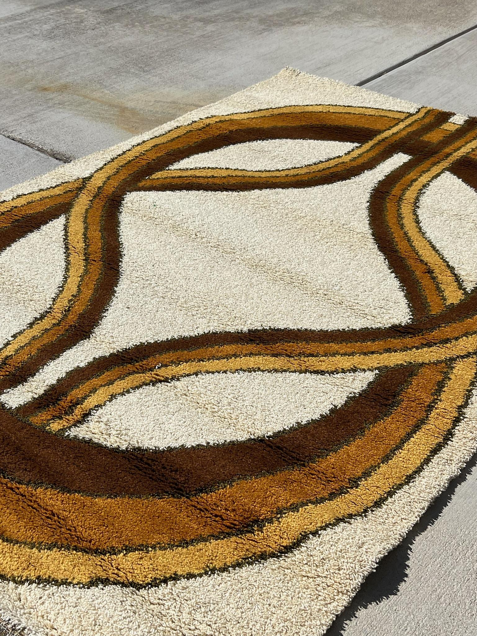 Fin du 20e siècle 70's HOJER EKSPORT WILTON Knots Brown Yellow UNUSED Rya Rug Danish Mid Century en vente