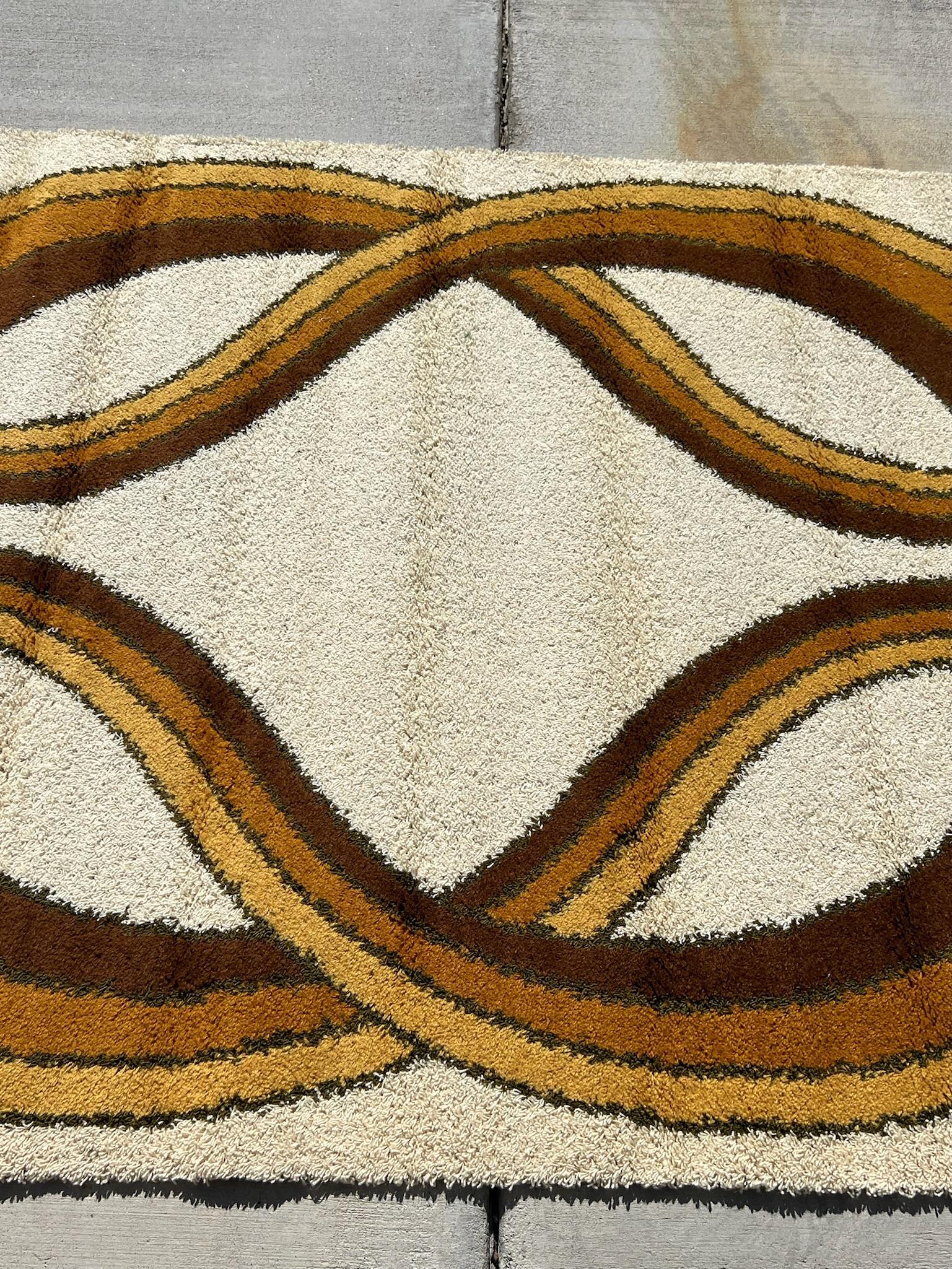 70's HOJER EKSPORT WILTON Knots Brown Yellow UNUSED Rya Rug Danish Mid Century en vente 3
