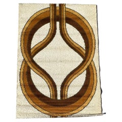 70's HOJER EKSPORT WILTON Knot Brown Yellow UNUSED Rya Rug Danish Mid Century