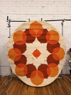 70s Hojer Eksport Wilton, Scandinavian Round Rya Rug, UNUSED, Mid Century Modern
