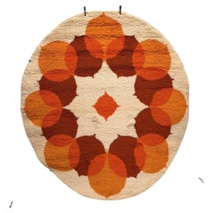 70s Hojer Eksport Wilton, Scandinavian Round Rya Rug, UNUSED, Mid Century Modern