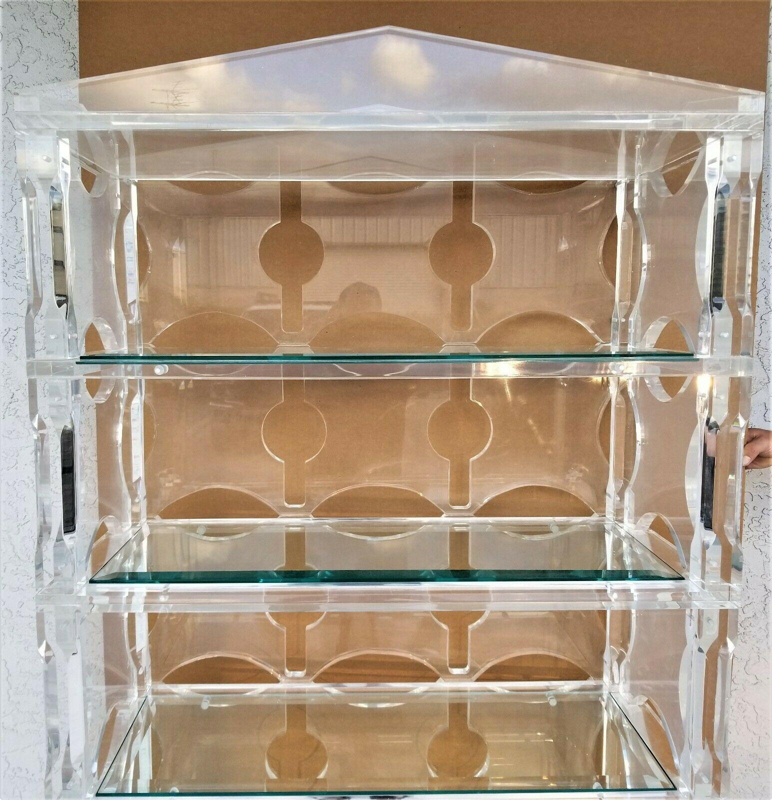 Glass 70's Huge Lucite Display Case Etagere Bookcase Shelves