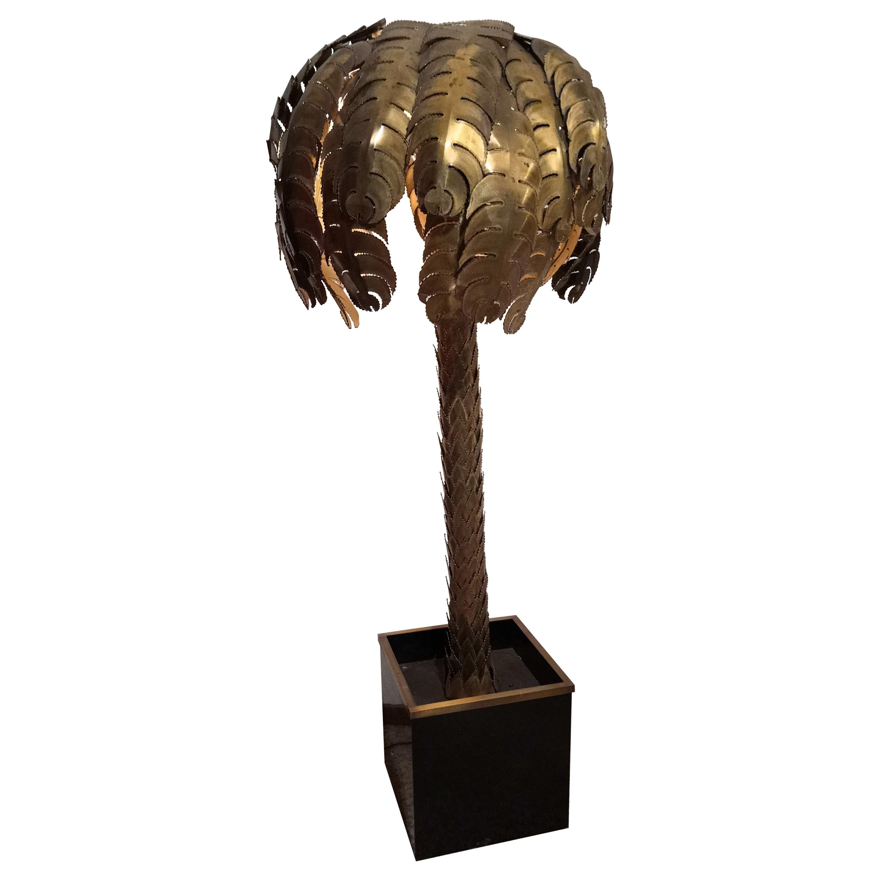 Iconic Hollywood Regency Midcentury Maison Jansen Palm Tree Brass Floor Lamp