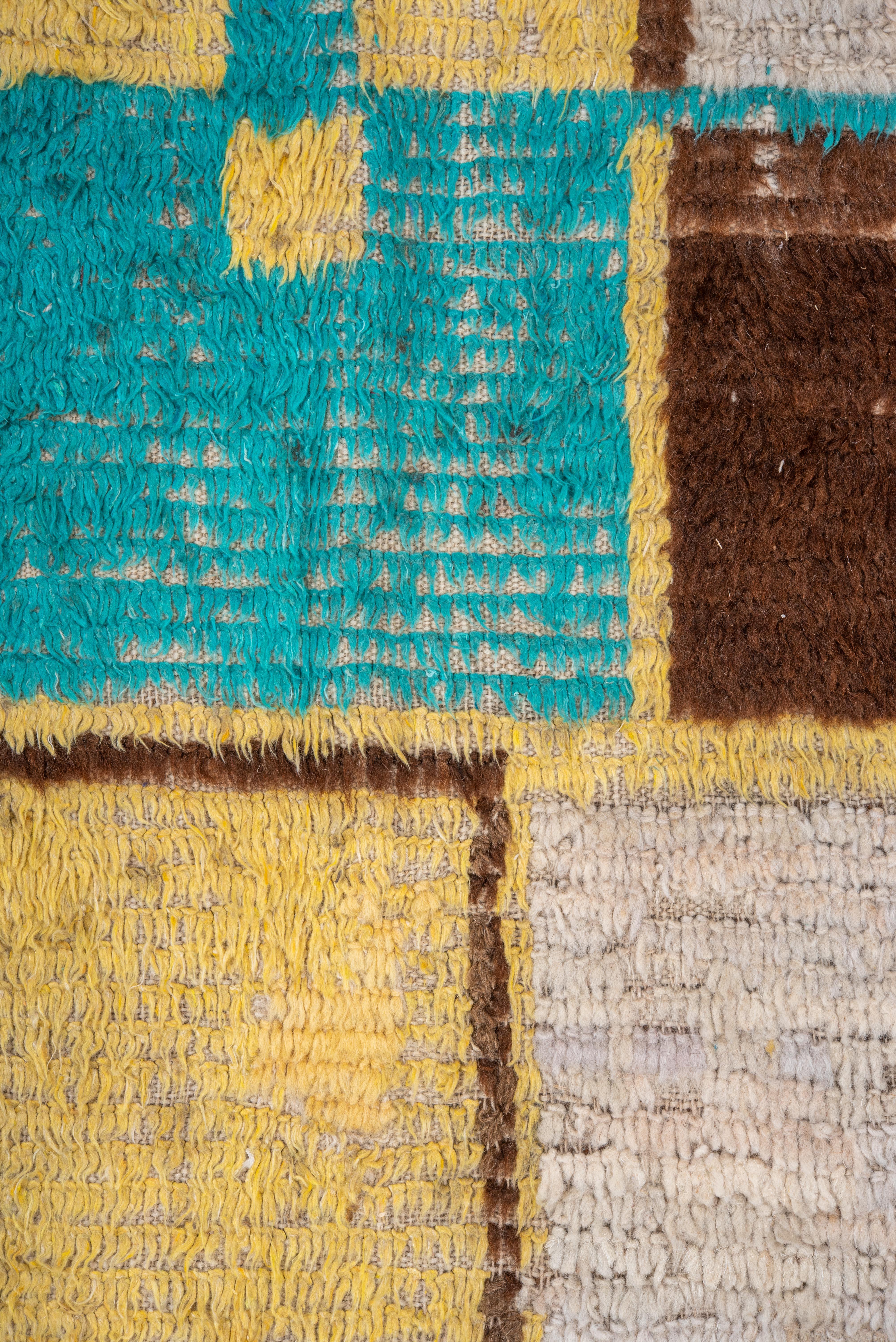 70s Inspired Brown Yellow Blue Moroccan Abstract Village Rug For Sale 2