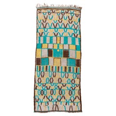 Retro 70s Inspired Brown Yellow Blue Moroccan Abstract Village Rug