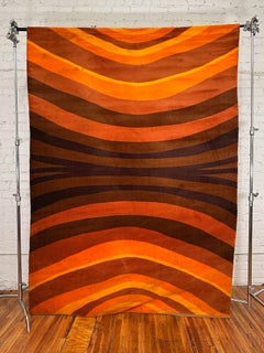 70's Institutional Du Tapis, Orange Curvy Lines, UNUSED, 100% Wool, MCM Rya Rug