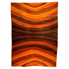 70's Institutional Du Tapis, Orange Curvy Lines, UNUSED, 100% Wool, MCM Rya Rug