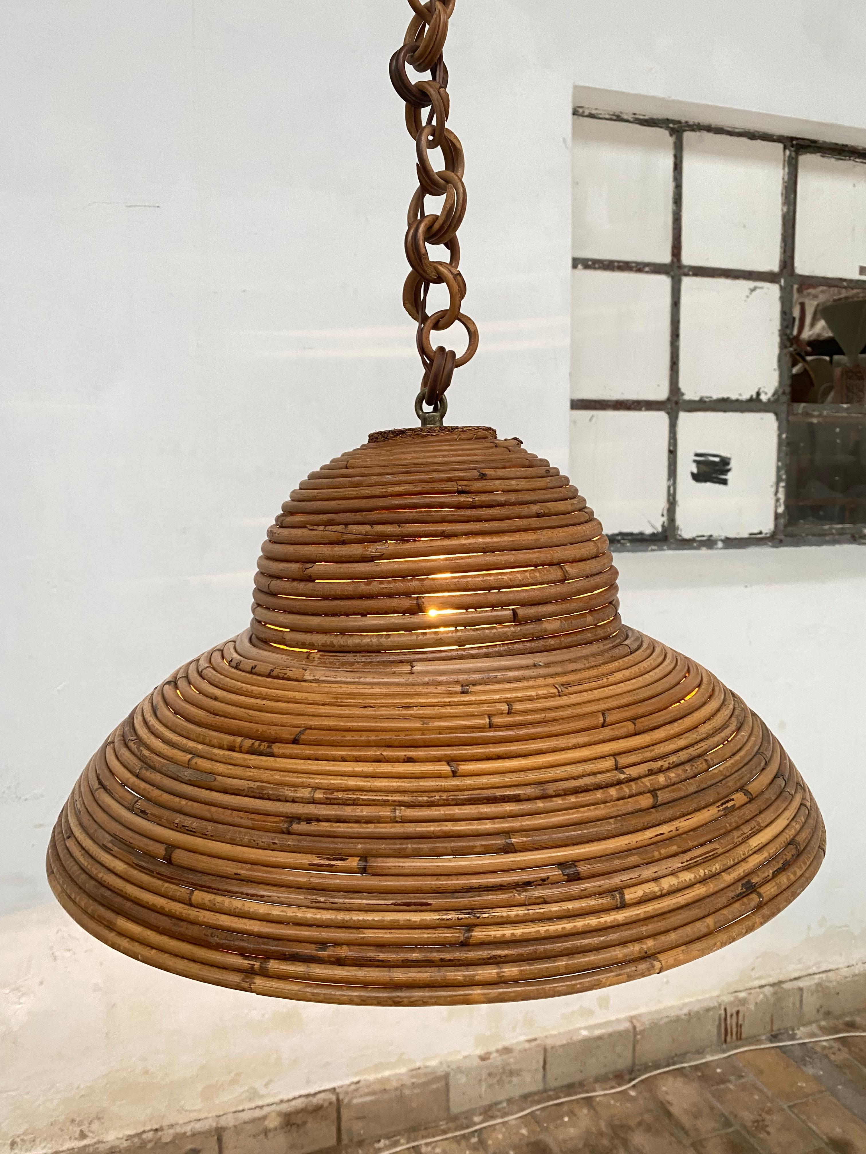 Lampada a sospensione in bambù italiana degli anni '70 stile Bohemien Hippie Chique in vendita 5