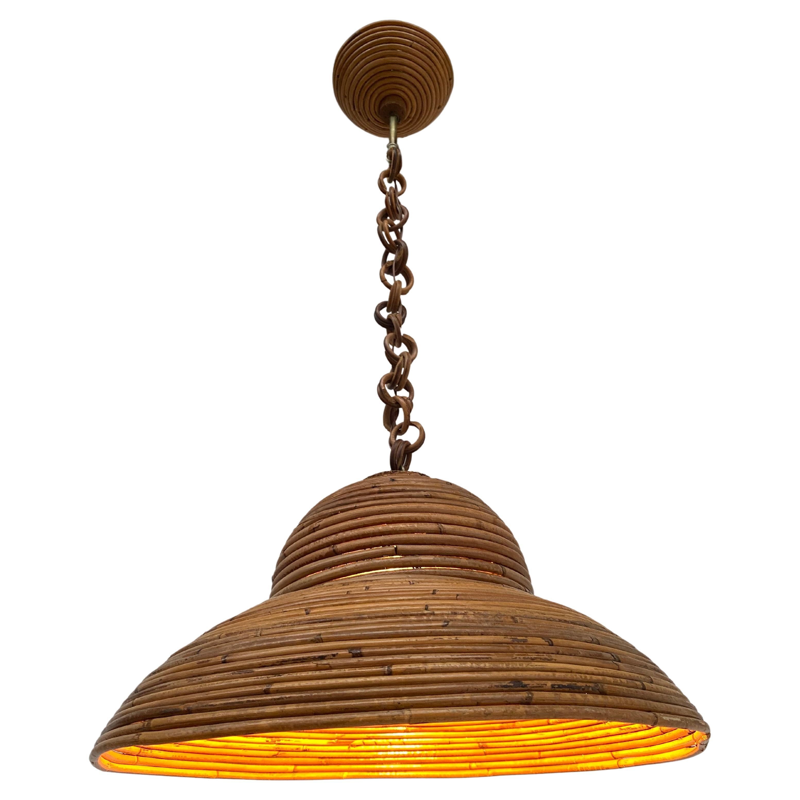 70's Italian Bamboo Pendant light Bohemian Hippie Chique Style