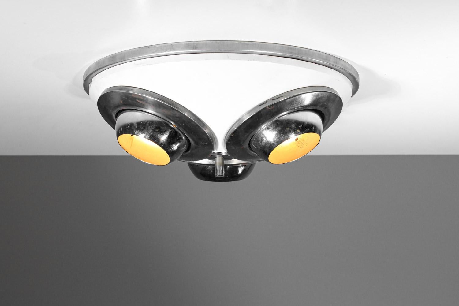 Modern 70's italian ceiling light metal chrome adjustable spots  For Sale