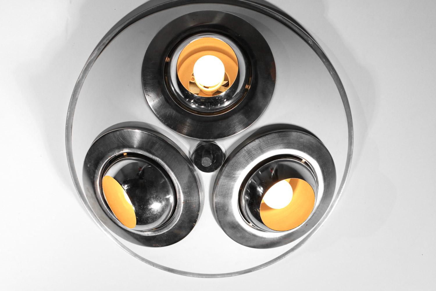 70's italian ceiling light metal chrome adjustable spots  For Sale 1