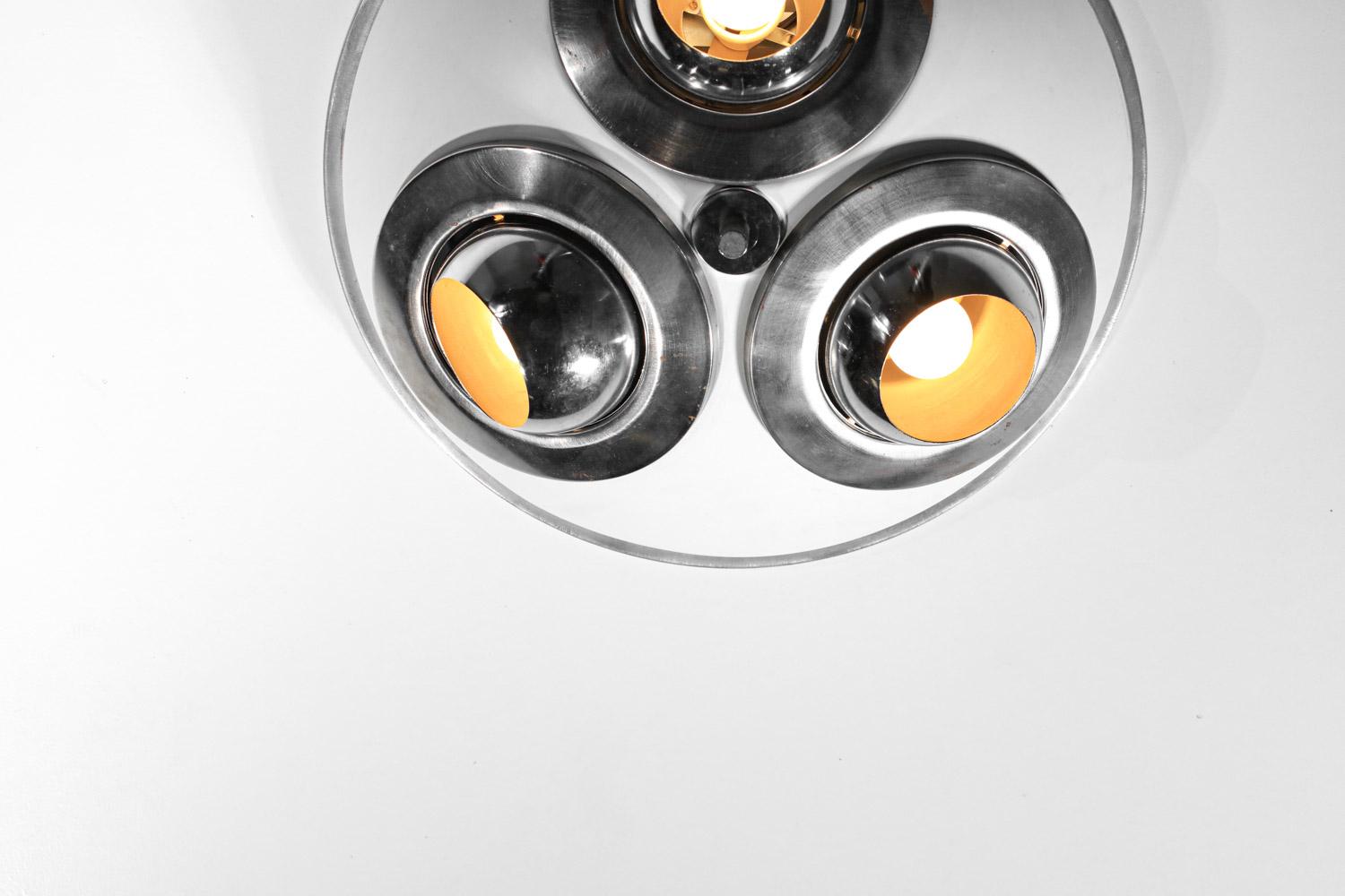 70's italian ceiling light metal chrome adjustable spots  For Sale 2