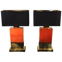 Retro 1970s Italian Deco Design Table Lamps Completely in Brass