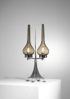 70s Italian glass and chromed brass lamp edited by Lumieres