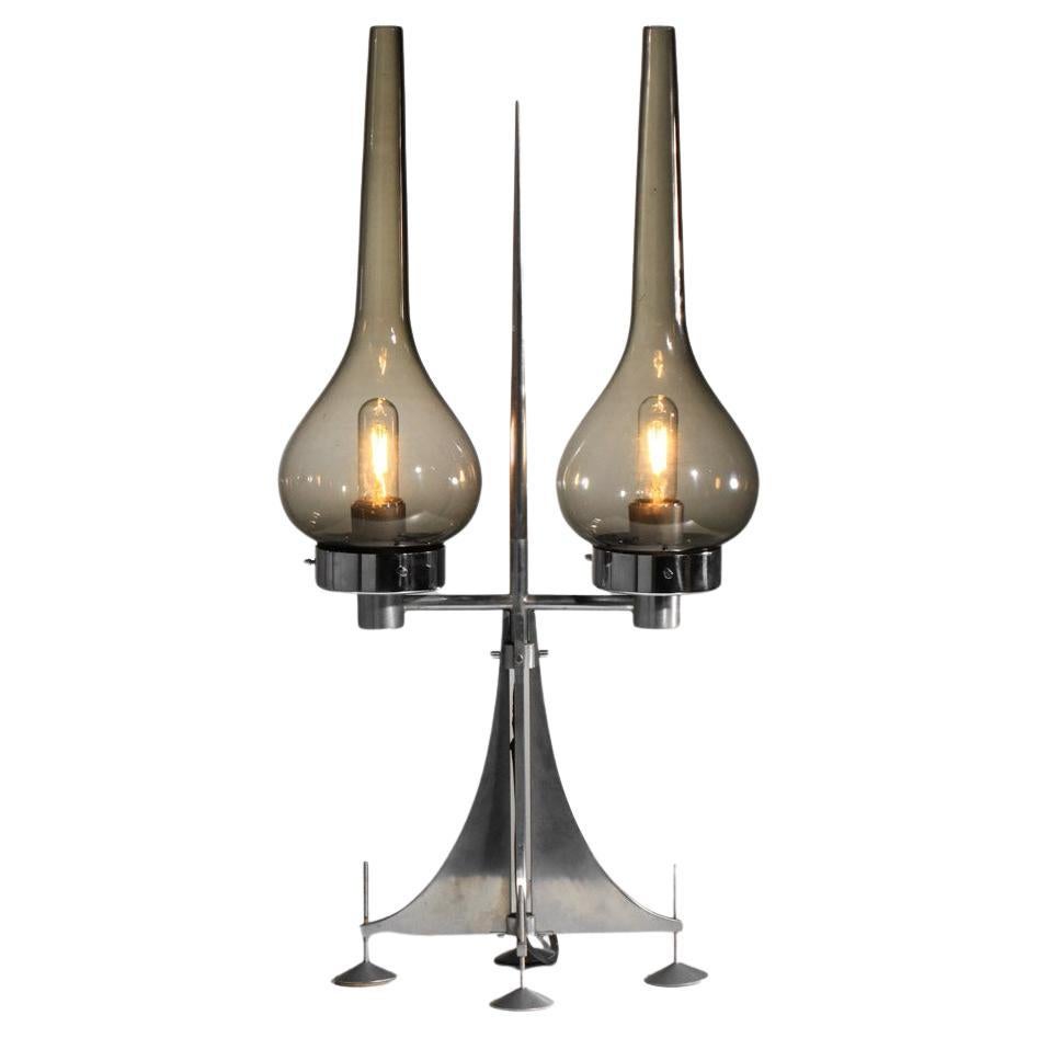 70s Italian glass and chromed brass lamp edited by Lumieres