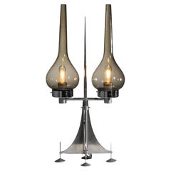 Lampe italienne des années 70 en verre et laiton chromé éditée par Lumieres