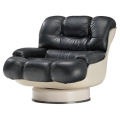 70s Italian Lounge Chair in Fiberglass and Black Leather Upholstery