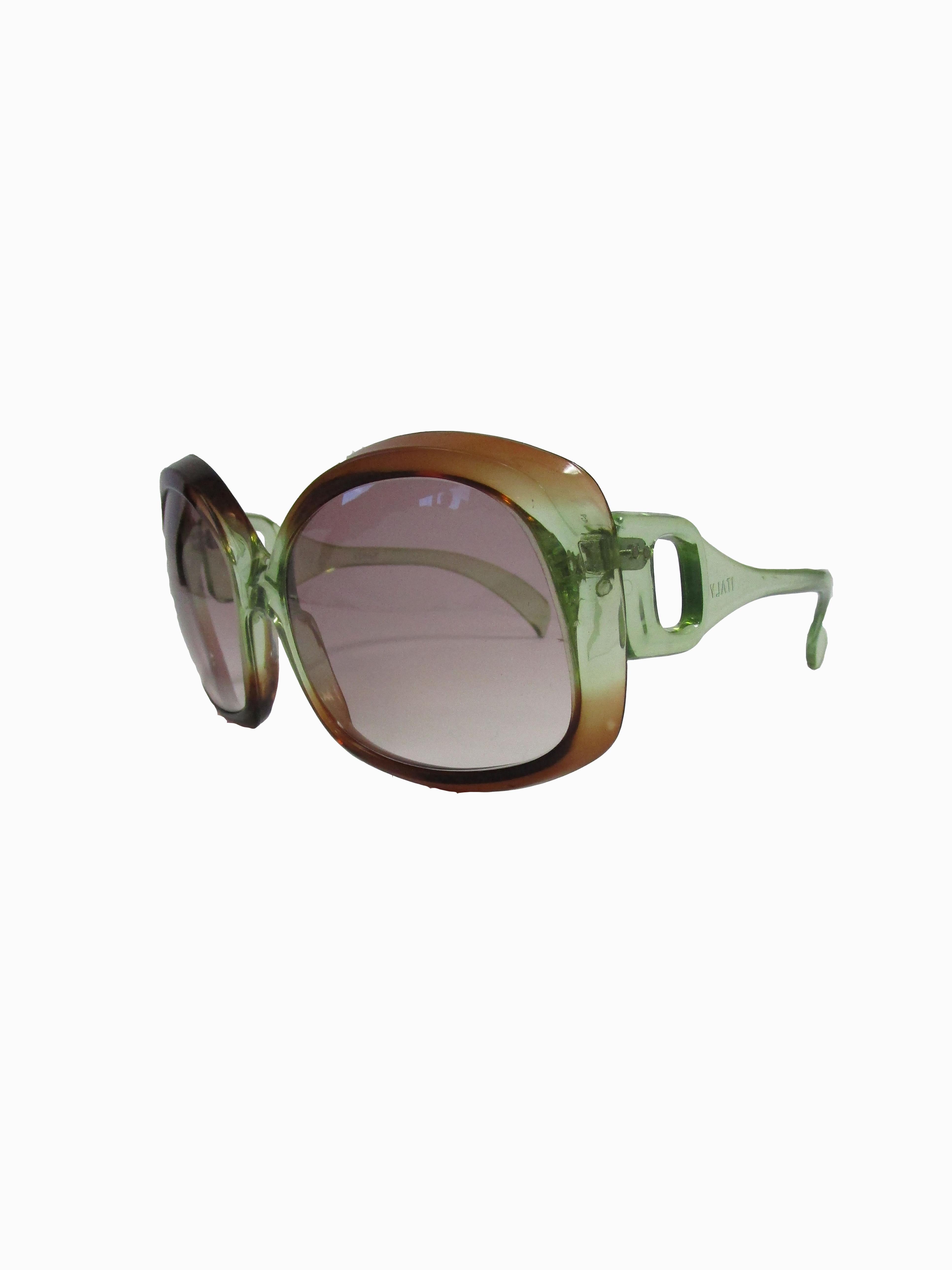 Gray 70s Italian Mod Green to Brown Ombre Sunglasses 