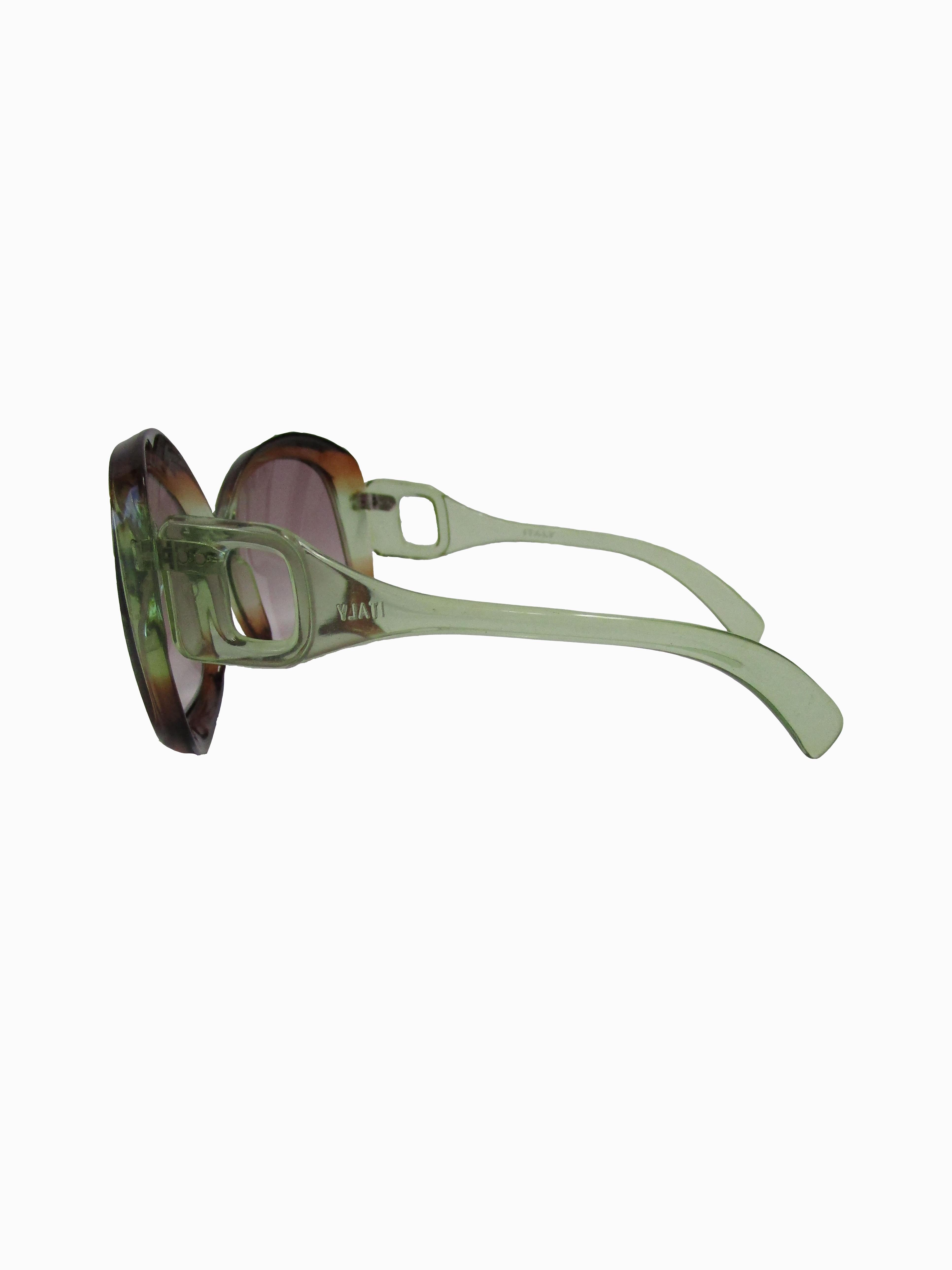 Women's 70s Italian Mod Green to Brown Ombre Sunglasses 