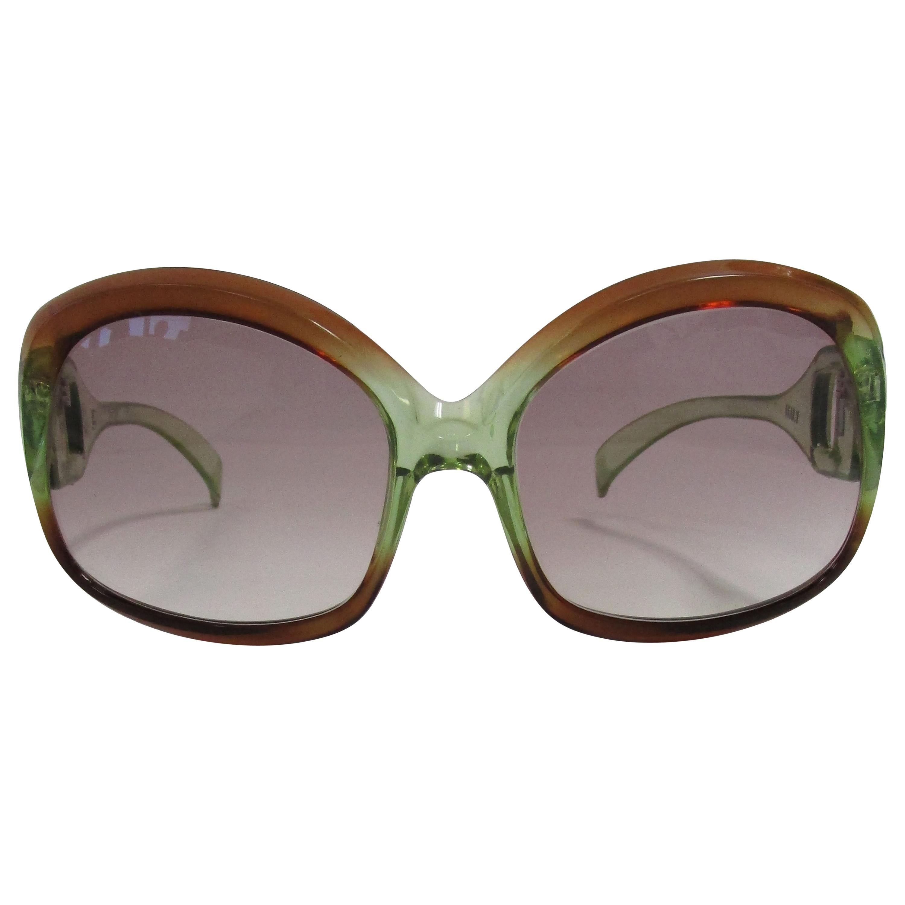 70s Italian Mod Green to Brown Ombre Sunglasses 