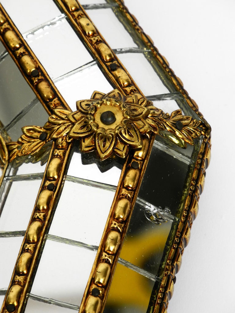 Italian Octagonal Brass Wall Mirror with Frame Made of Mosaic Mirror