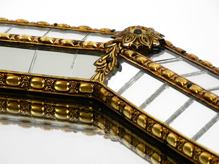 Italian Octagonal Brass Wall Mirror with Frame Made of Mosaic Mirror