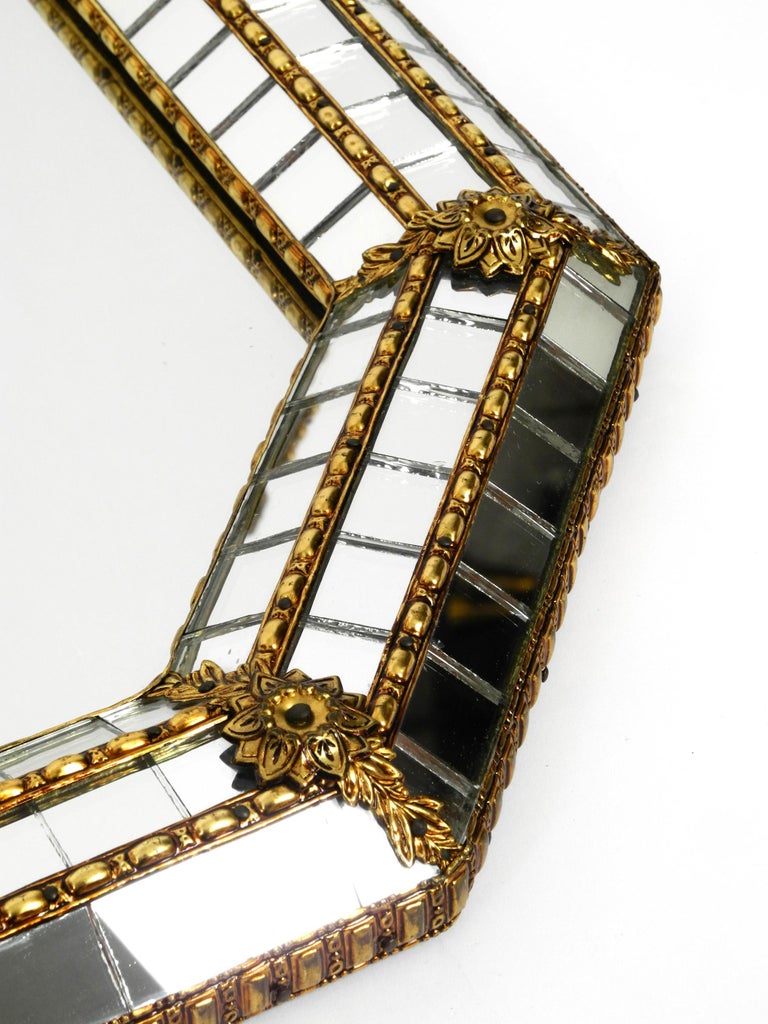 Italian Octagonal Brass Wall Mirror with Frame Made of Mosaic Mirror