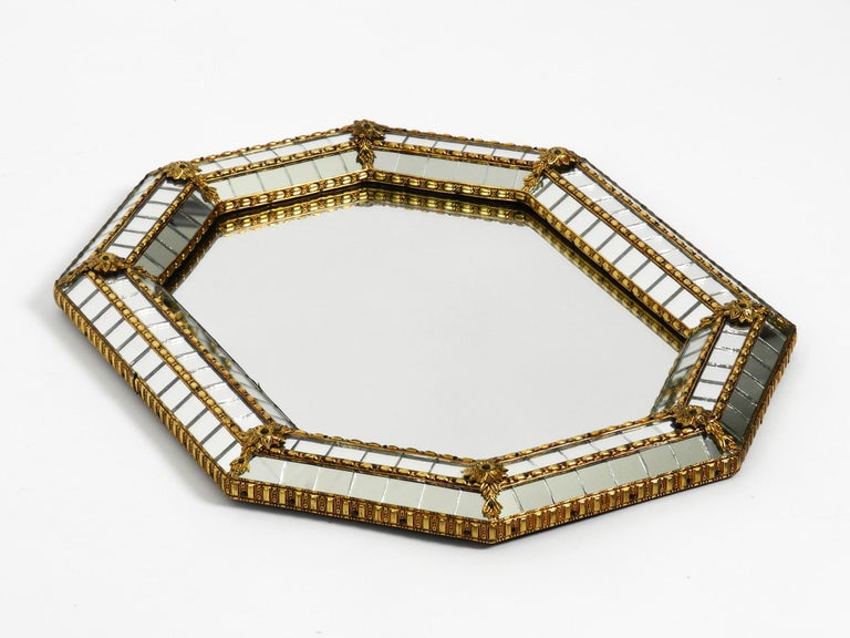 Italian Octagonal Brass Wall Mirror with Frame Made of Mosaic Mirror Pieces  at 1stDibs