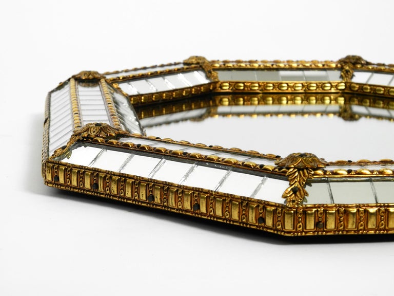 Italian Octagonal Brass Wall Mirror with Frame Made of Mosaic Mirror
