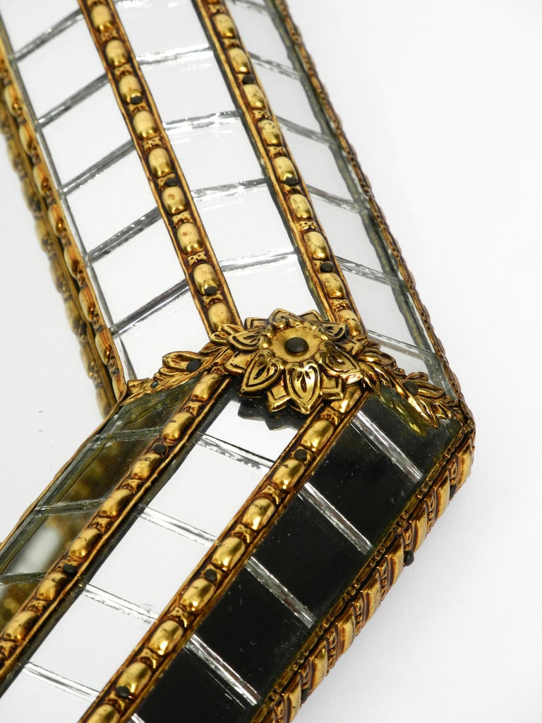 Italian Octagonal Brass Wall Mirror with Frame Made of Mosaic Mirror