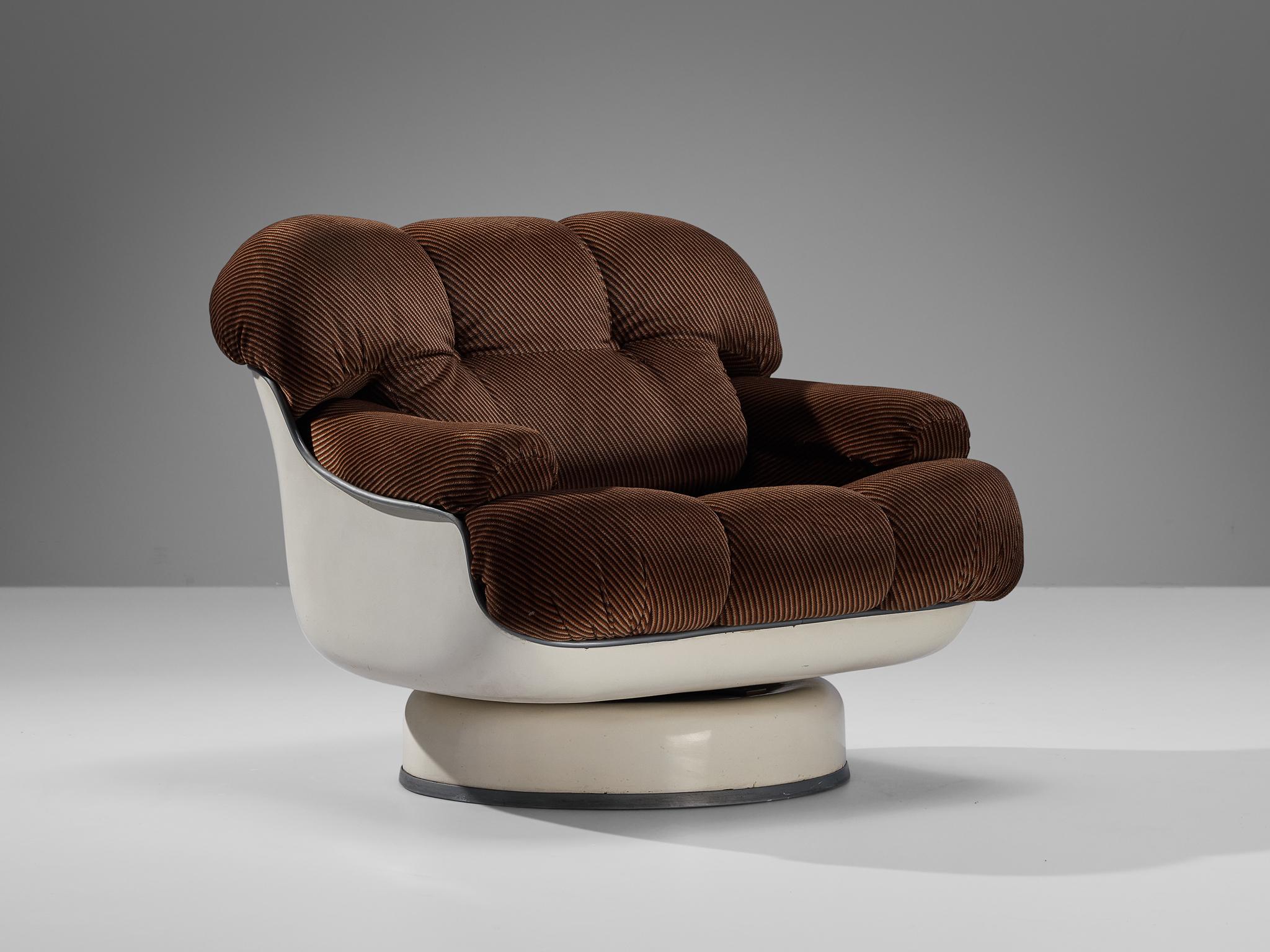 70s Italian Pair of Lounge Chairs in Fiberglass and Brown Upholstery 4